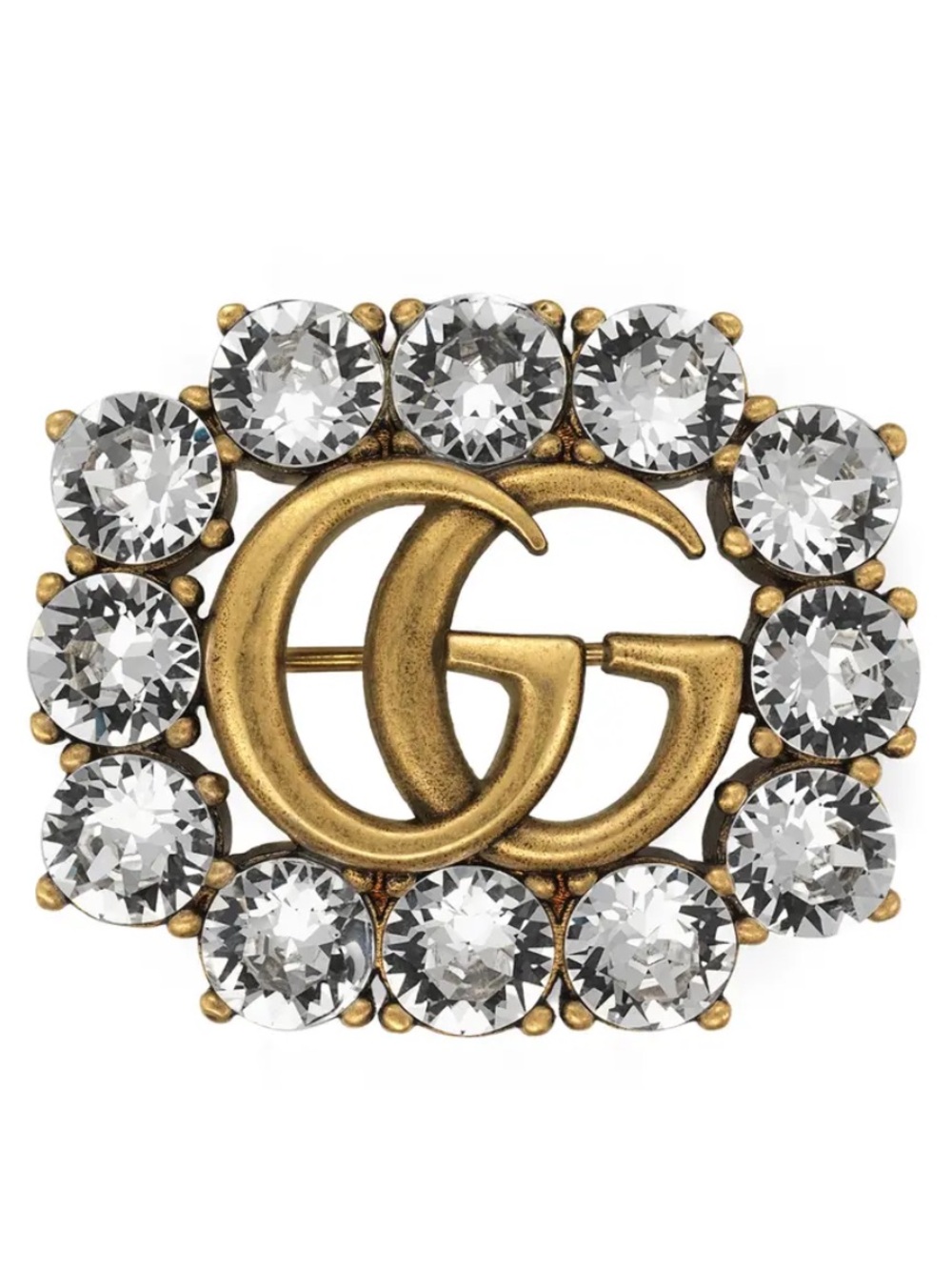 GUCCI DOUBLE G CRYSTAL BROOCH